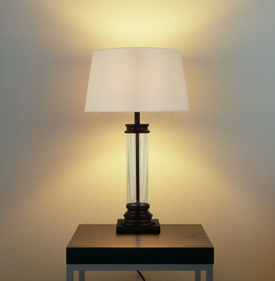 Wohnzimmerlampen|Schlafzimmer Lampen*Searchlight Tischleuchte 63 cm Schwarz Weiß E27 Stoff Glas