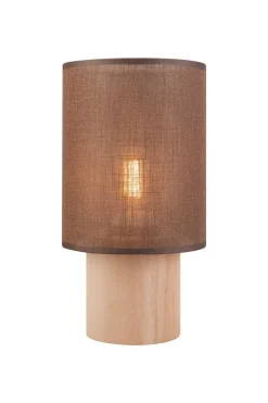 Lamkur Tischleuchte Braun Stoff Holz E27 30 cm hoch wohnlich< Tischlampen|Stofflampen