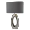 Stofflampen|Schlafzimmer Lampen*Searchlight Tischleuchte Chrom Grau E27 61 cm Stoff Keramik Modern