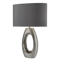 Stofflampen|Schlafzimmer Lampen*Searchlight Tischleuchte Chrom Grau E27 61 cm Stoff Keramik Modern
