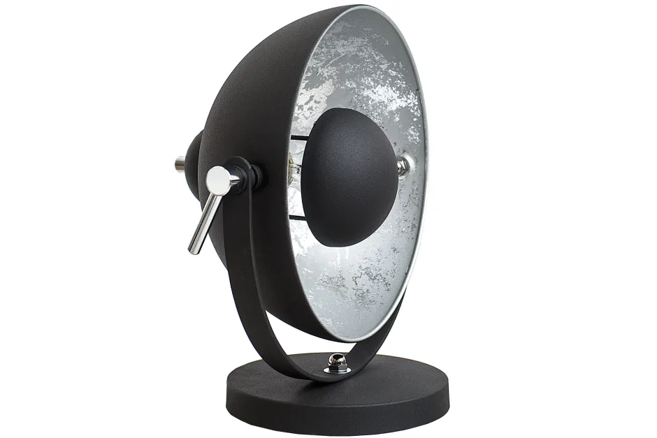 Invicta Interior Tischleuchte Ø30cm rund Retro Schwarz Silber< Nachttischlampen|Metall Lampen