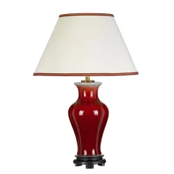 Wohnzimmerlampen|Stofflampen*Elstead Tischleuchte Creme Rot 64 cm Keramik Stoff E27