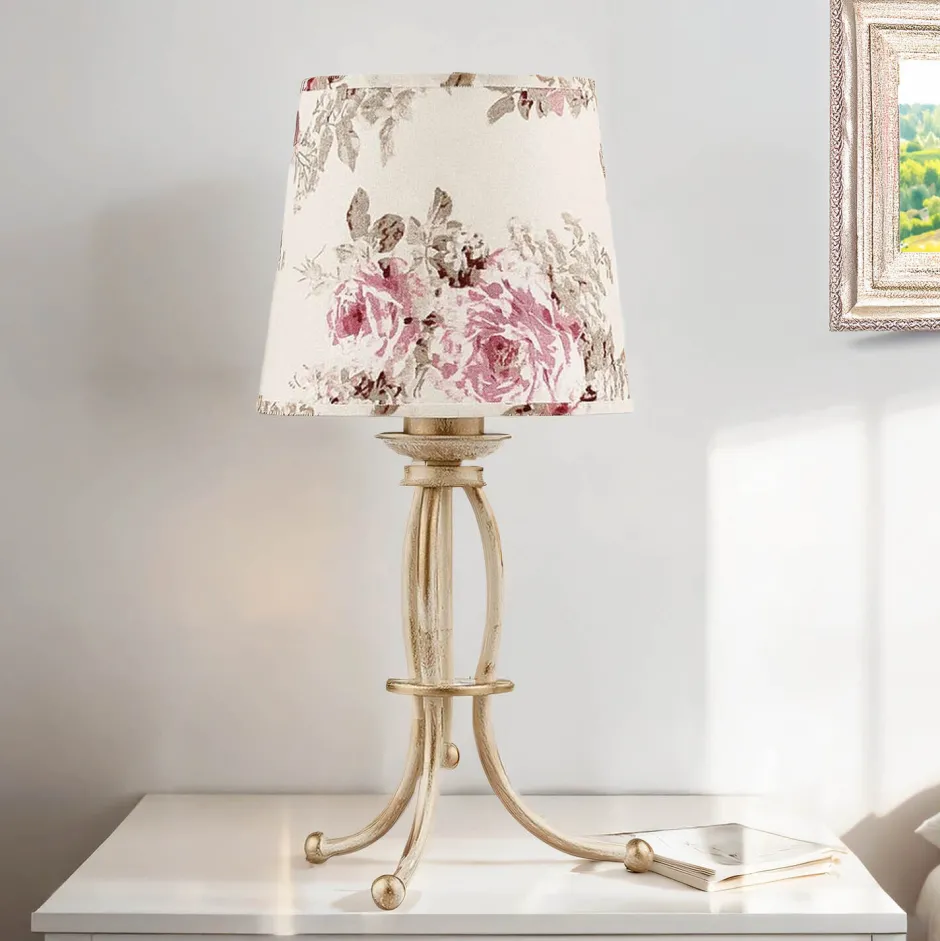 Stofflampen|Shabby Chic Lampen*Jupiter Tischleuchte CRINE Shabby Chic 42cm Blumen