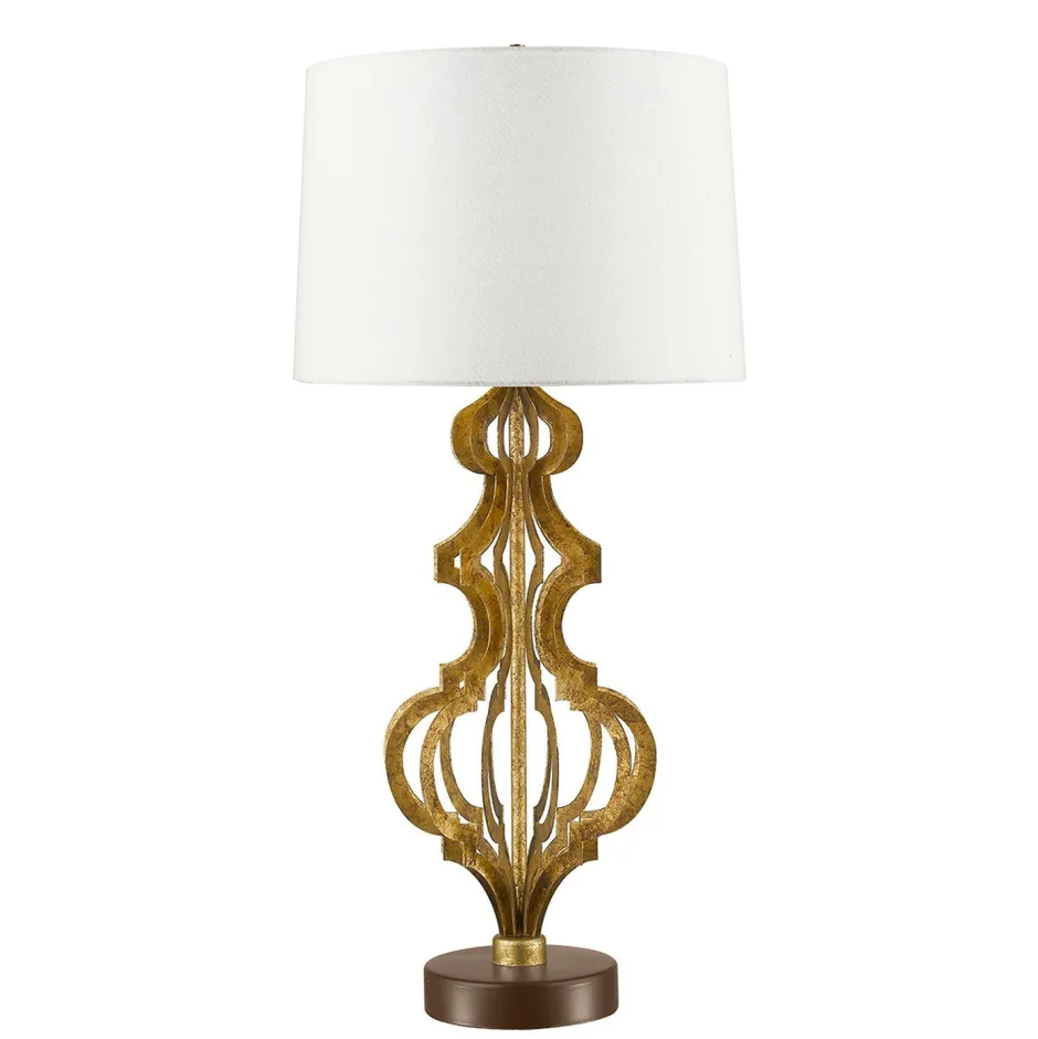 Elstead Tischleuchte DORUTI in Gold Weiß Ø41cm H84cm Lampe< Tischlampen|Schlafzimmer Lampen