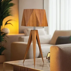 Elstead Tischleuchte Dreibein aus Teak Holz Furnier 62 cm hoch E27< Wohnzimmerlampen|Schlafzimmer Lampen