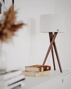 Wohnzimmerlampen|Schlafzimmer Lampen*By Rydéns Tischleuchte Dreibein Stoff Holz 55 cm E27 Walnuss Weiß