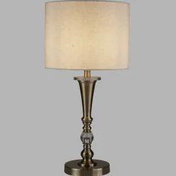 Stofflampen|Rustikale Lampen*Searchlight Tischleuchte E27 62 cm Ø 30 cm in Messing Antik Natur