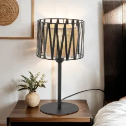 Schlafzimmer Lampen|Metall Lampen*TK Lighting Tischleuchte E27 37 cm hoch Ø 20 cm rund Schwarz Braun