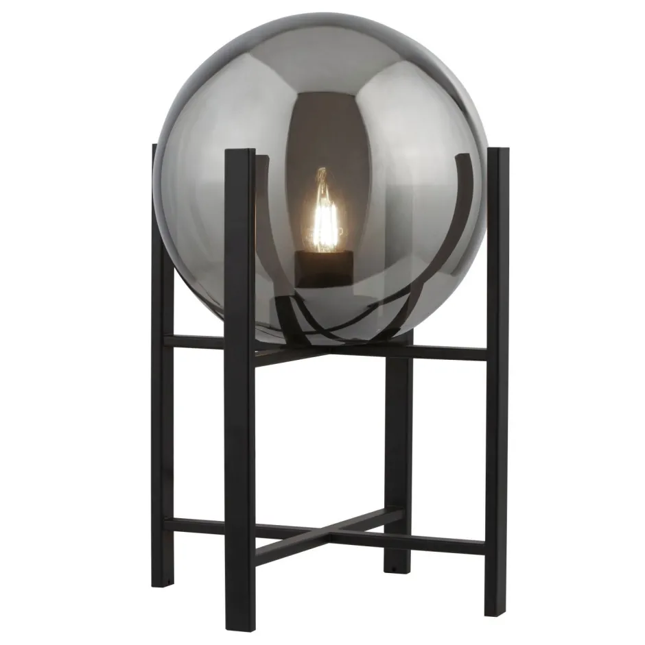 Glaslampen|Retro Lampen*Searchlight Tischleuchte E27 43 cm Schwarz Rauchgrau Glas Metall