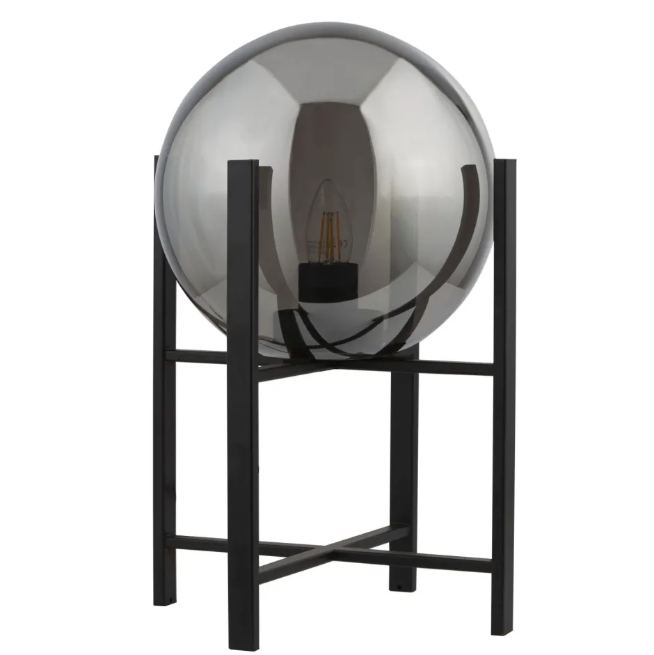 Glaslampen|Retro Lampen*Searchlight Tischleuchte E27 43 cm Schwarz Rauchgrau Glas Metall