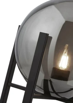 Glaslampen|Retro Lampen*Searchlight Tischleuchte E27 43 cm Schwarz Rauchgrau Glas Metall