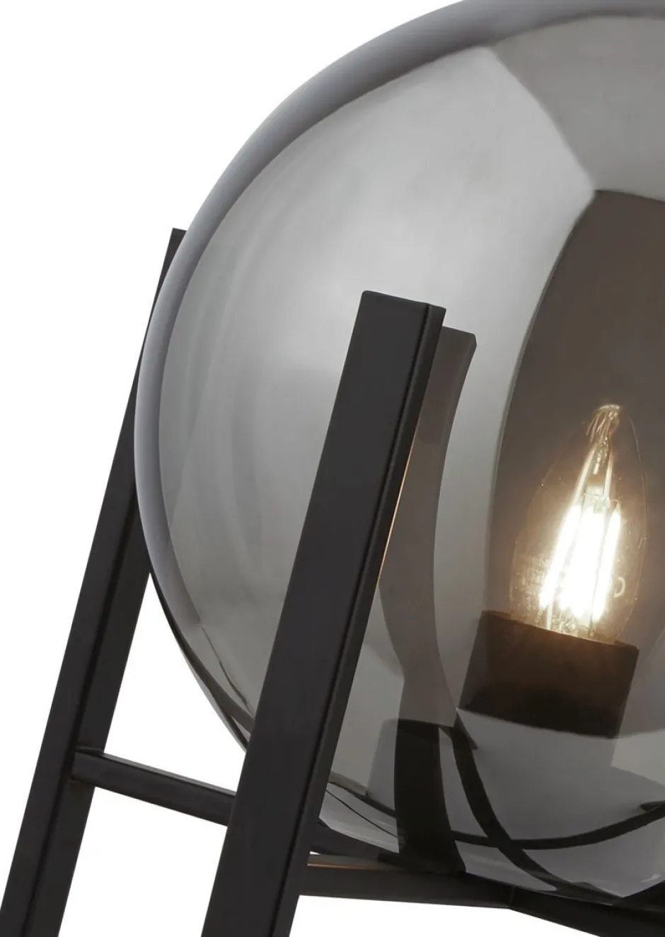 Glaslampen|Retro Lampen*Searchlight Tischleuchte E27 43 cm Schwarz Rauchgrau Glas Metall