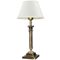 Giovanni Battista Tischleuchte echtes Messing Stoff Abat< Messinglampen|Stofflampen