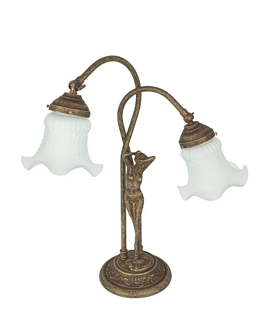 Giovanni Battista Tischleuchte Glas Echt-Messing verstellbar Wohnzimmer< Glaslampen|Metall Lampen