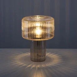 Wohnzimmerlampen|Schlafzimmer Lampen*Paul Neuhaus Tischleuchte Glas in Bernstein E27 35 cm Pilz Retro