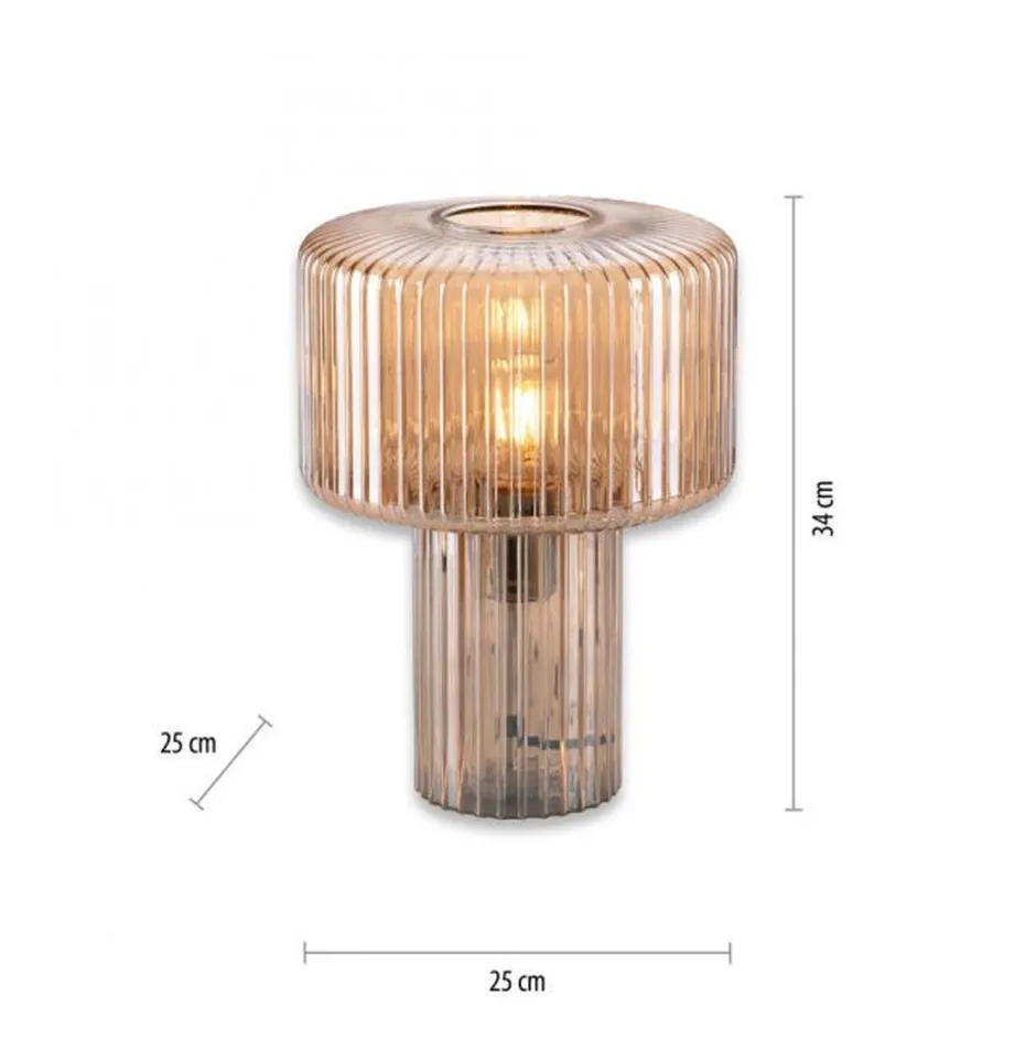 Wohnzimmerlampen|Schlafzimmer Lampen*Paul Neuhaus Tischleuchte Glas in Bernstein E27 35 cm Pilz Retro