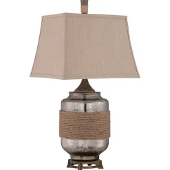 Elstead Tischleuchte Glas Leinen Klassisch 83cm in Silber Beige< Tischlampen|Schlafzimmer Lampen