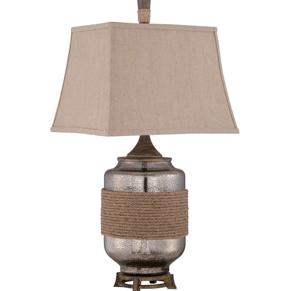 Elstead Tischleuchte Glas Leinen Klassisch 83cm in Silber Beige< Tischlampen|Schlafzimmer Lampen