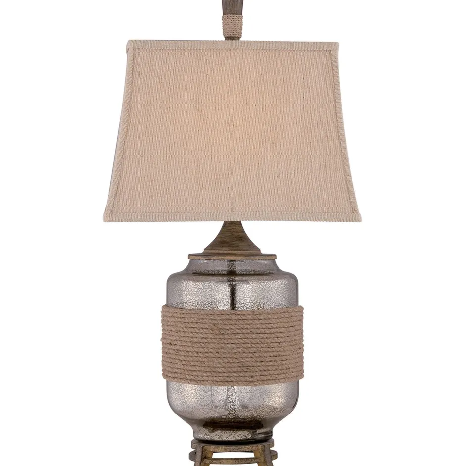 Elstead Tischleuchte Glas Leinen Klassisch 83cm in Silber Beige< Tischlampen|Schlafzimmer Lampen