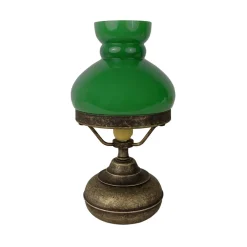 Giovanni Battista Tischleuchte Glas Messing 24,5 cm in Bronze Antik Grün< Glaslampen|Messinglampen