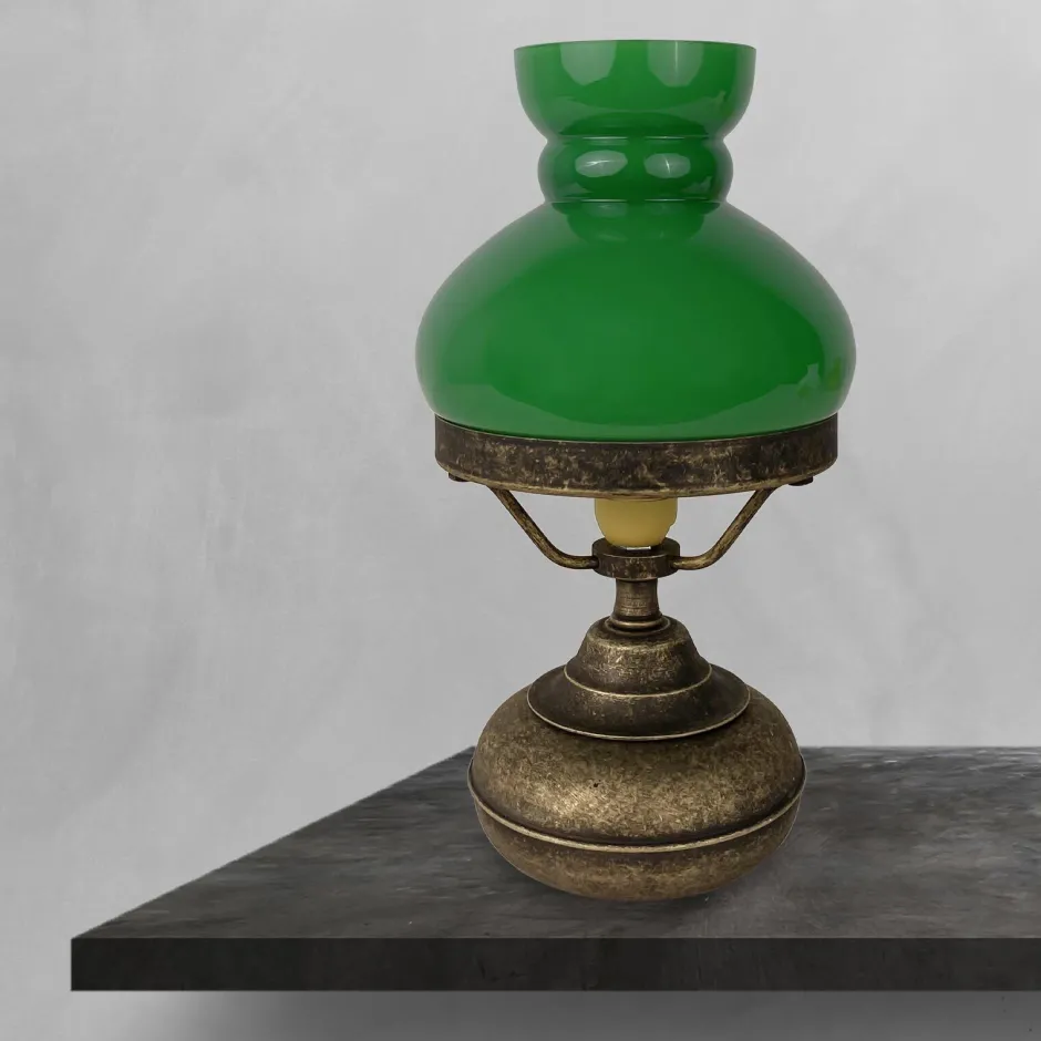 Giovanni Battista Tischleuchte Glas Messing 24,5 cm in Bronze Antik Grün< Glaslampen|Messinglampen