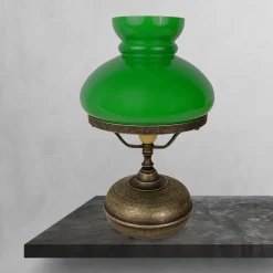 Giovanni Battista Tischleuchte Glas Messing H: 36,5 cm E27 in Bronze Antik Grün< Tischlampen|Jugendstil Lampen