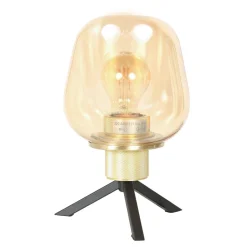 Tischlampen|Schlafzimmer Lampen*Steinhauer Tischleuchte Glas Metall in Schwarz Messing E27 23 cm