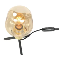 Tischlampen|Schlafzimmer Lampen*Steinhauer Tischleuchte Glas Metall in Schwarz Messing E27 23 cm