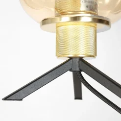 Tischlampen|Schlafzimmer Lampen*Steinhauer Tischleuchte Glas Metall in Schwarz Messing E27 23 cm