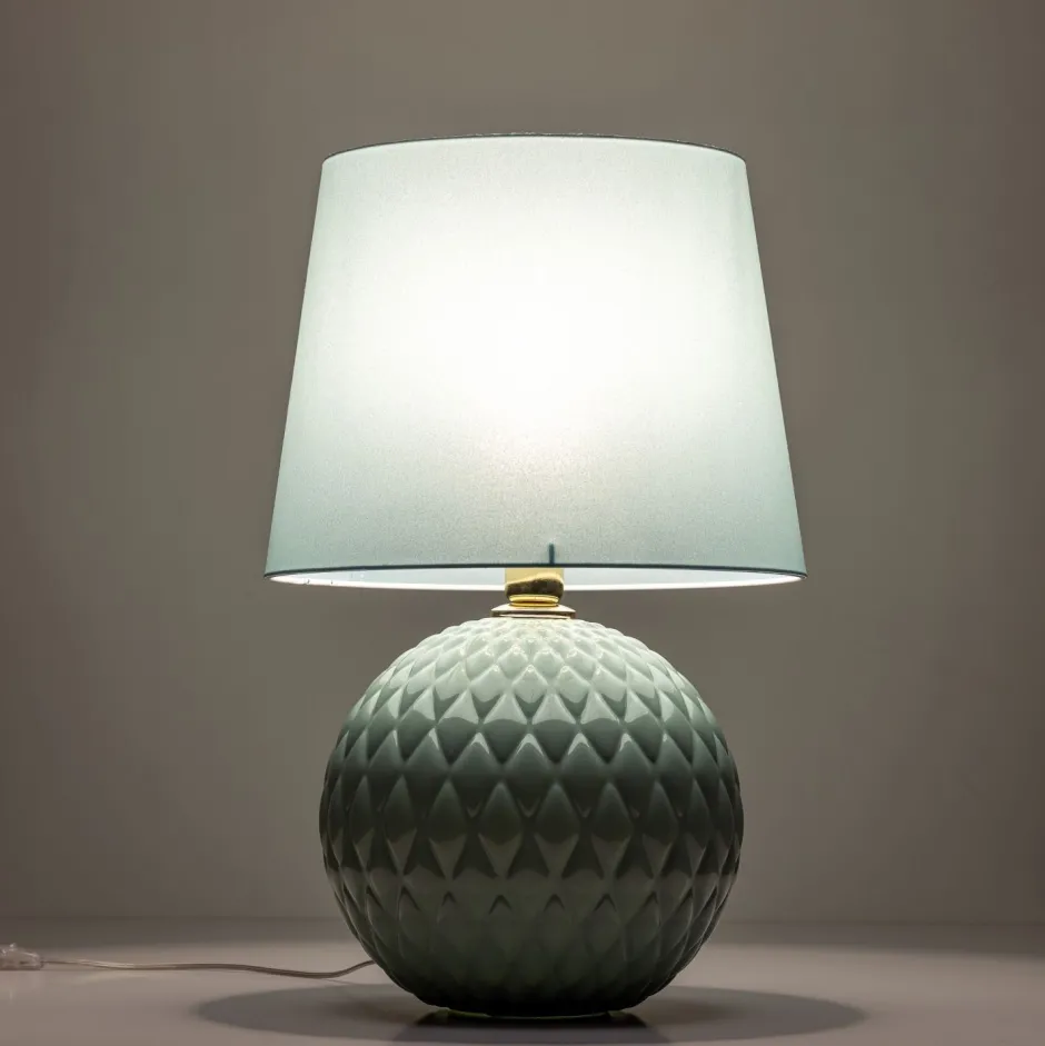 Tischlampen|Schlafzimmer Lampen*TK Lighting Tischleuchte Glas Stoff 60 cm hoch Mint Grün E27 DOLORES