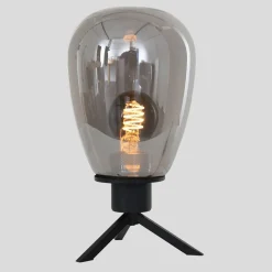 Steinhauer Tischleuchte Glasschirm in Rauchgrau E27 28 cm stilvoll< Glaslampen|Metall Lampen