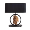 Stofflampen|Holzlampen*Invicta Interior Tischleuchte Holz Stoff blendarm 58 cm E27 in Schwarz