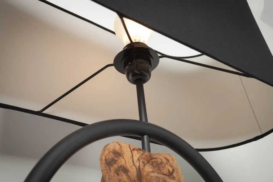 Stofflampen|Holzlampen*Invicta Interior Tischleuchte Holz Stoff blendarm 58 cm E27 in Schwarz