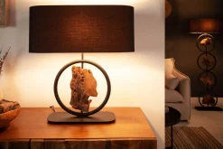 Stofflampen|Holzlampen*Invicta Interior Tischleuchte Holz Stoff blendarm 58 cm E27 in Schwarz