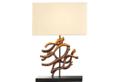 Tischlampen|Schlafzimmer Lampen*Invicta Interior Tischleuchte Holz Stoff Kautschuk 57 cm E27 blendarm