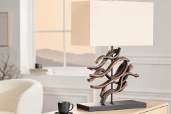 Tischlampen|Schlafzimmer Lampen*Invicta Interior Tischleuchte Holz Stoff Kautschuk 57 cm E27 blendarm