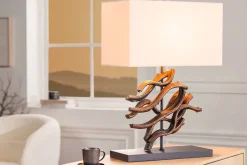 Tischlampen|Schlafzimmer Lampen*Invicta Interior Tischleuchte Holz Stoff Kautschuk 57 cm E27 blendarm