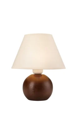 Glaslampen|Holzlampen*Lamkur Tischleuchte Holz Stoff rund H:24cm wohnlich E27