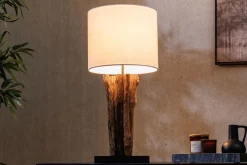 Invicta Interior Tischleuchte Holz Stoff Weiß 58 cm groß E27 blendarm< Schlafzimmer Lampen|Holzlampen