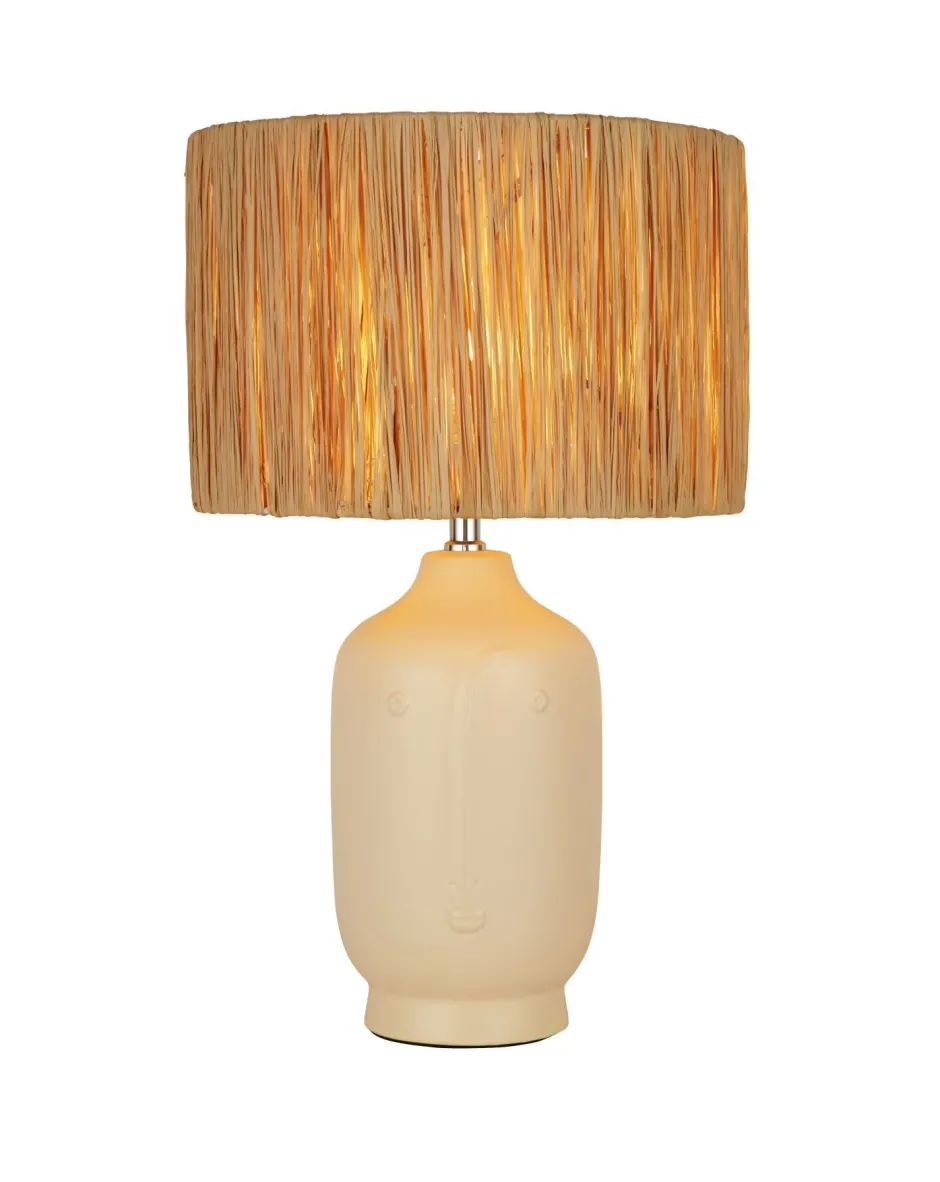 Wohnzimmerlampen|Schlafzimmer Lampen*Searchlight Tischleuchte Keramik Bast Creme Natur E27 48 cm Boho