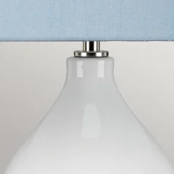 Wohnzimmerlampen|Stofflampen*Elstead Tischleuchte Keramik Stoff E27 64 cm hoch Weiß Blau