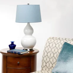 Wohnzimmerlampen|Stofflampen*Elstead Tischleuchte Keramik Stoff E27 64 cm hoch Weiß Blau