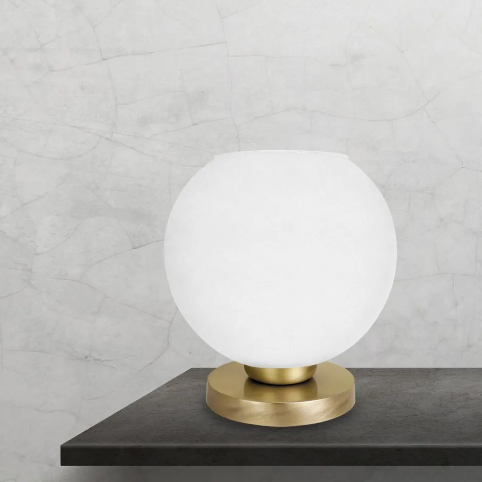 Tischlampen|Jugendstil Lampen*Giovanni Battista Tischleuchte Kugel E27 H: 26,5 cm Glas Messing in Weiß Bronze