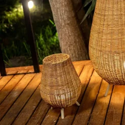Moderne Außenleuchten|Outdoor Tischleuchten*Newgarden Tischleuchte LED kabellos Rattan Akku IP54 H: 32,5 cm dimmbar