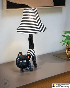 Happy Lamps Tischleuchte LED Katze 51 cm Schwarz Weiß flauschig<Kinder Wohnzimmerlampen|Kinderzimmerlampen