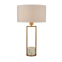 Searchlight Tischleuchte Marmor Sockel H: 62 cm groß in Gold Weiß E27< Stofflampen|Schlafzimmer Lampen
