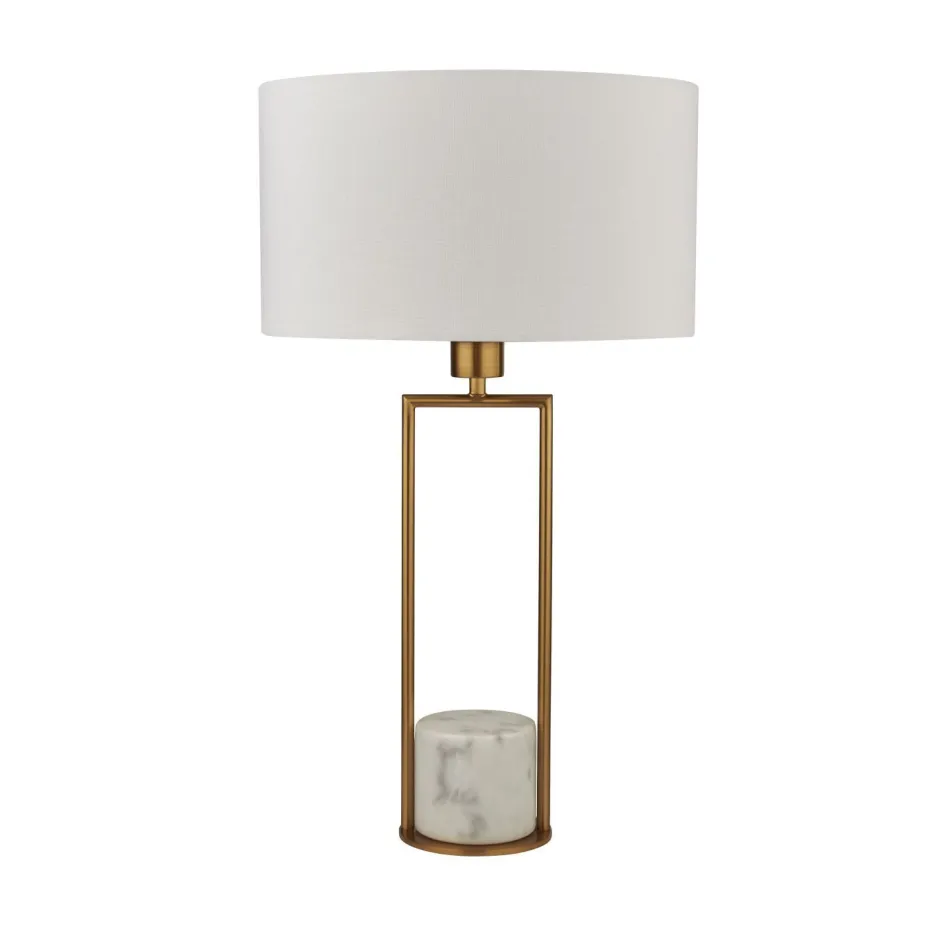 Searchlight Tischleuchte Marmor Sockel H: 62 cm groß in Gold Weiß E27< Stofflampen|Schlafzimmer Lampen