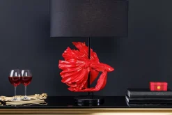 Invicta Interior Tischleuchte Marmor Stoff Rot Schwarz 64 cm gemütlich< Tischlampen|Schlafzimmer Lampen