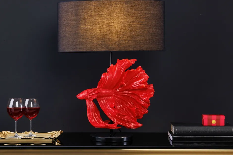 Invicta Interior Tischleuchte Marmor Stoff Rot Schwarz 64 cm gemütlich< Tischlampen|Schlafzimmer Lampen