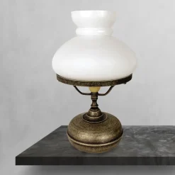 Giovanni Battista Tischleuchte Messing Glas 36,5 cm in Bronze Antik Weiß E14< Tischlampen|Jugendstil Lampen